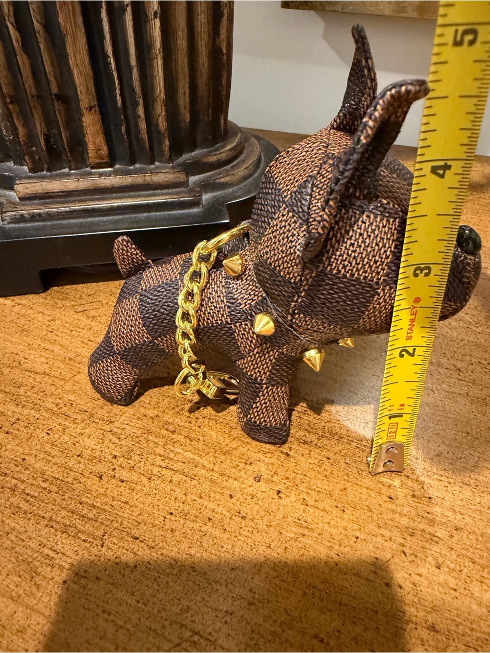 Checkerboard Brown French Bulldog Key/Bag Charm with Gold Chain NWOT - Picture 8 of 14